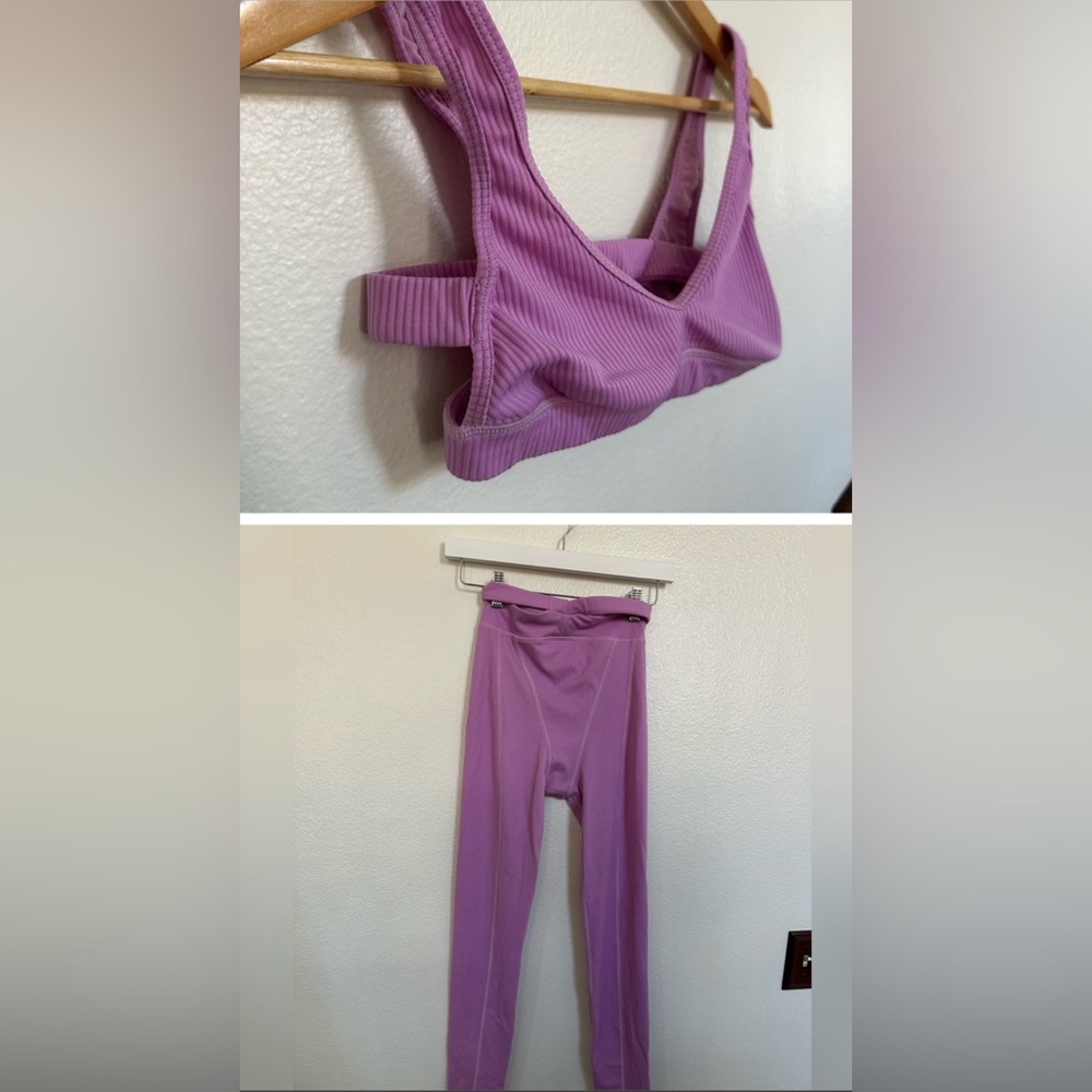 For Love And Lemons Purple Ribbed Sports Bra and workout pants set. Xs nwot